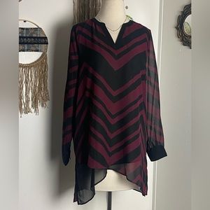 Offer   NWOT Susan Graver long sleeve chevron pattern black red sheer top 6 = S